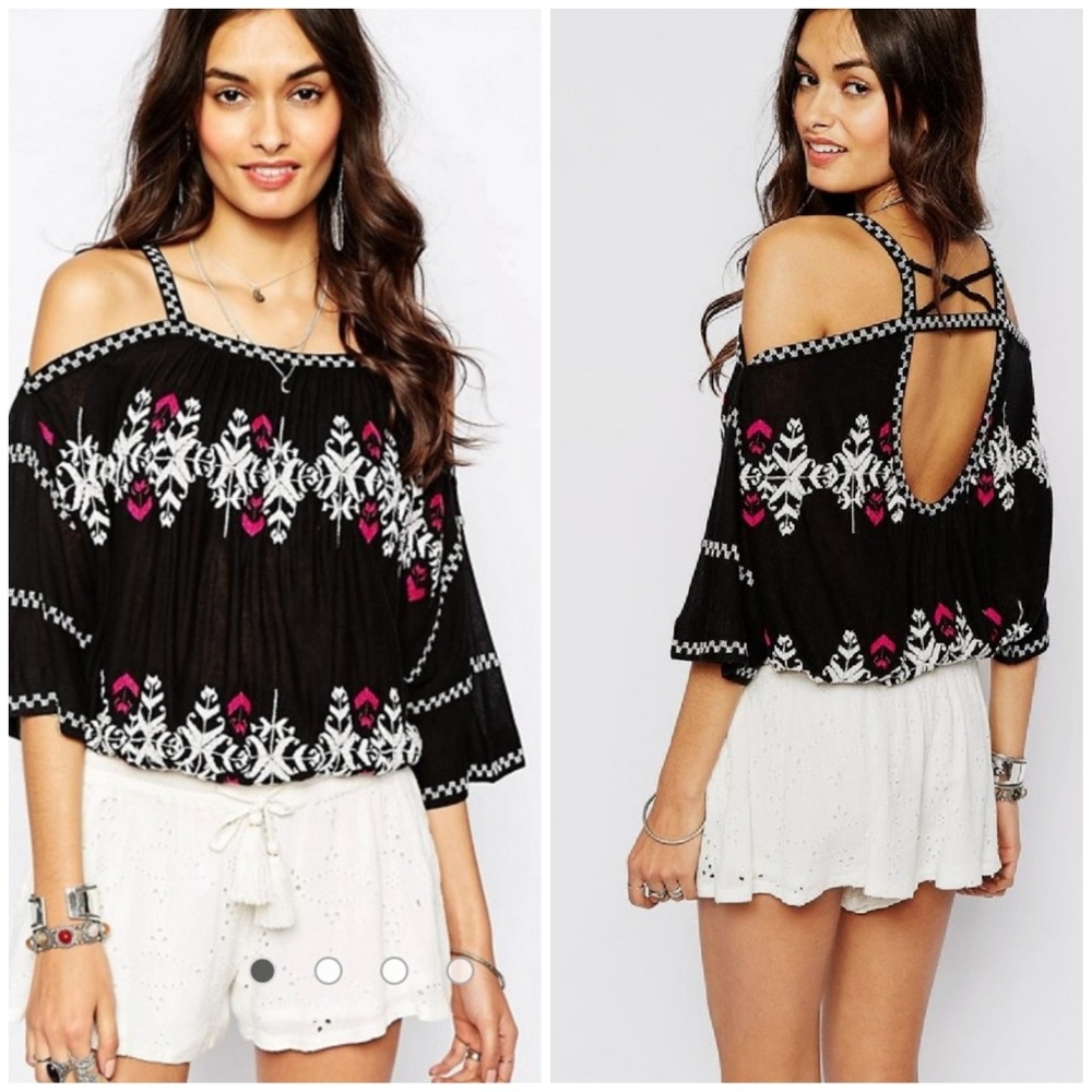 Free People 'New World' Cold Shoulder Peasant Top